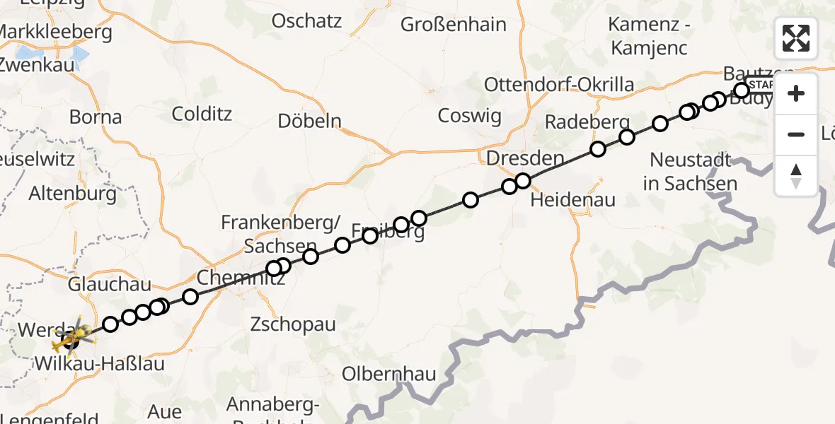 Flugroute Rettungshubschrauber Bautzen - ADAC Air Rescue Station Zwickau Hubschrauberlandeplatz, 27 Juni 2026, 18:53