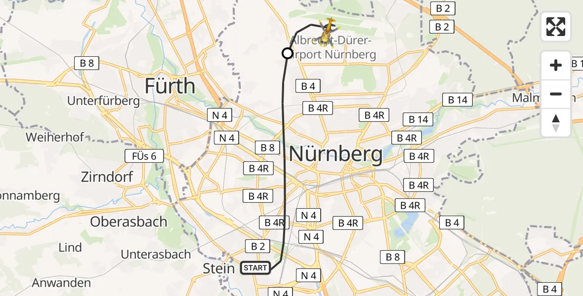 Flugroute Rettungshubschrauber Nürnberg - Flughafen Nuremberg, 27 Juni 2026, 18:56