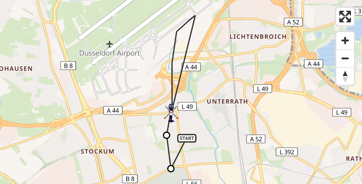Flugroute Polizeihubschrauber Düsseldorf Flughafen - Düsseldorf Flughafen, 27 Juni 2026, 19:01