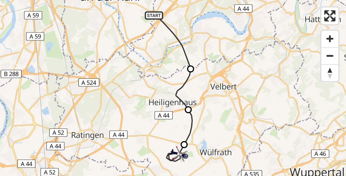 Flugroute Polizeihubschrauber Essen - Mettmann, 27 Juni 2026, 19:19