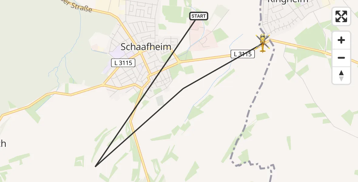 Flugroute Rettungshubschrauber Schaafheim - Schaafheim, 27 Juni 2026, 19:23