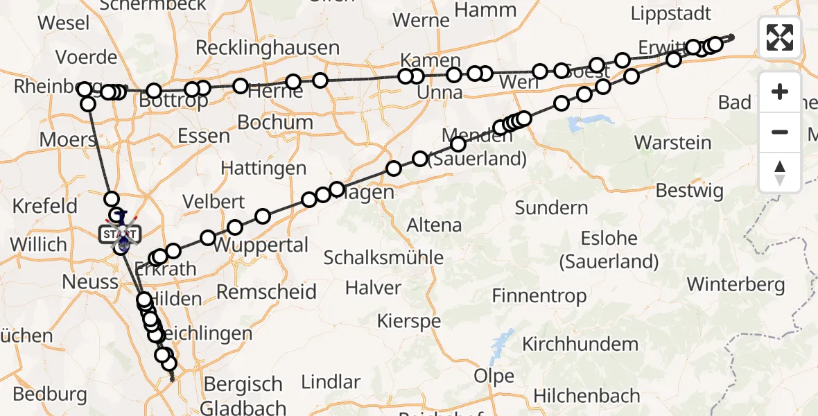 Flugroute Polizeihubschrauber Düsseldorf Flughafen - Düsseldorf Flughafen, 27 Juni 2026, 19:42
