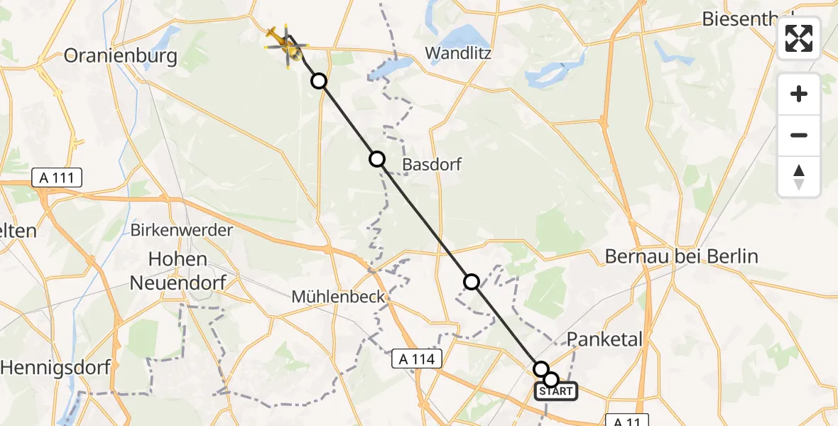 Flugroute Rettungshubschrauber Helios Clinic Berlin-Buch - Oranienburg, 27 Juni 2026, 19:49