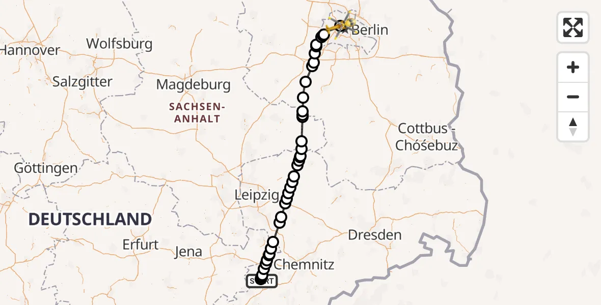 Flugroute Rettungshubschrauber ADAC Air Rescue Station Zwickau Hubschrauberlandeplatz - Charité Clinic Virchow Campus Hubschrauberlandeplatz, 27 Juni 2026, 20:11