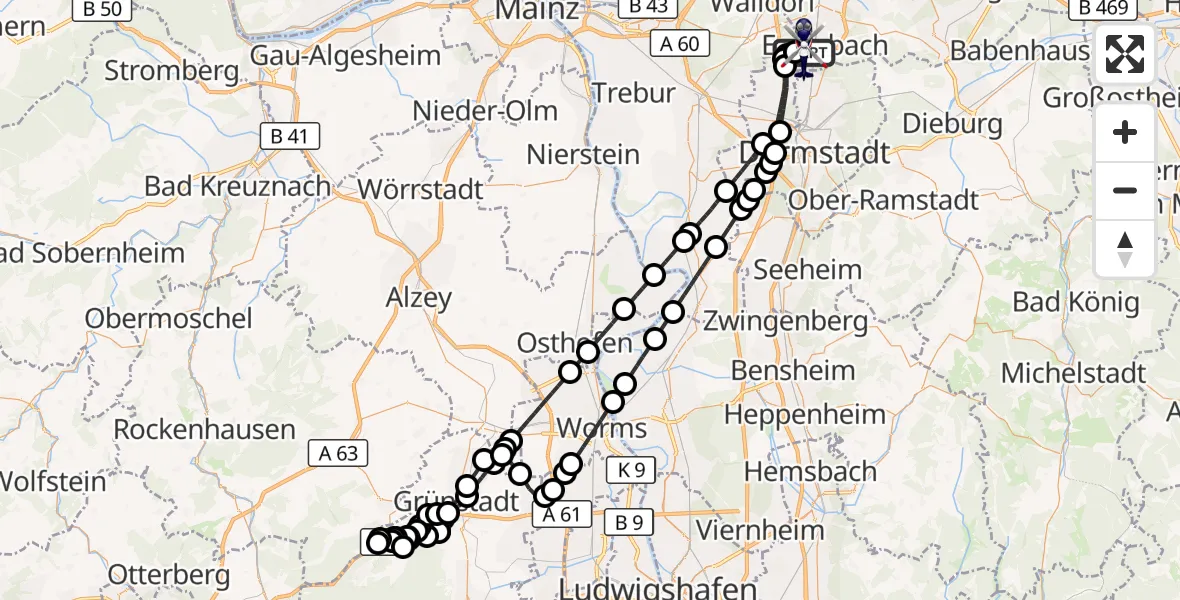 Flugroute Polizeihubschrauber Flughafen Frankfurt-Egelsbach - Flughafen Frankfurt-Egelsbach, 27 Juni 2026, 20:35