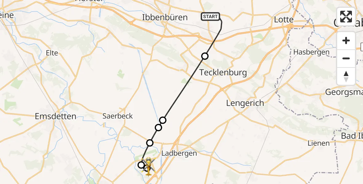 Flugroute Ambulanzhubschrauber Ibbenbüren - Christoph  Westfalen-ADAC, 27 Juni 2026, 21:06