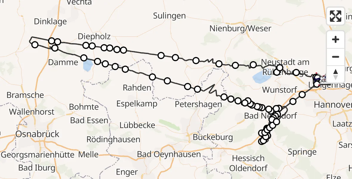 Flugroute Polizeihubschrauber Flughafen Hannover - Flughafen Hannover, 27 Juni 2026, 21:30