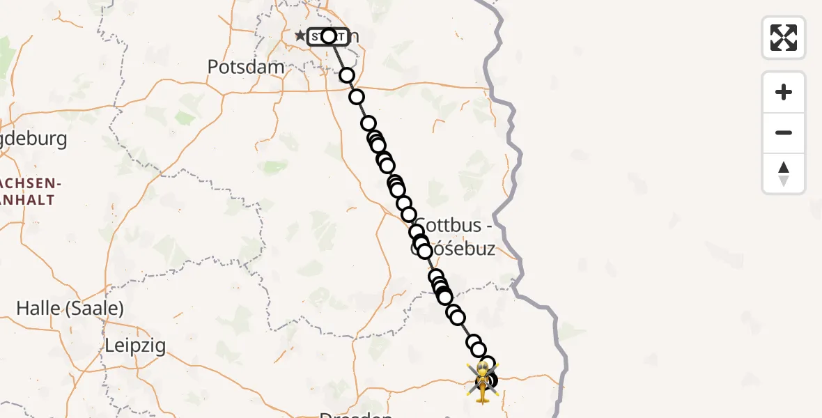 Flugroute Rettungshubschrauber Berlin Emergency Hospital - Bautzen Flugplatz, 27 Juni 2026, 22:18