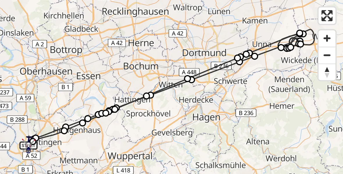 Flugroute Polizeihubschrauber Düsseldorf Flughafen - Düsseldorf Flughafen, 27 Juni 2026, 22:19