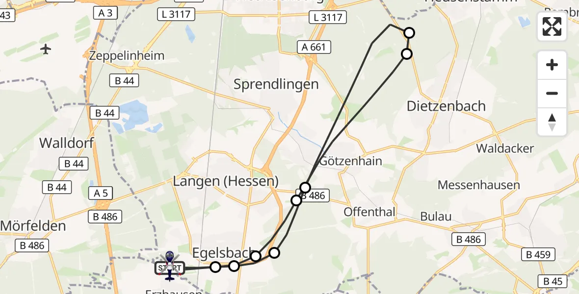 Flugroute Polizeihubschrauber Flughafen Frankfurt-Egelsbach - Flughafen Frankfurt-Egelsbach, 27 Juni 2026, 22:28