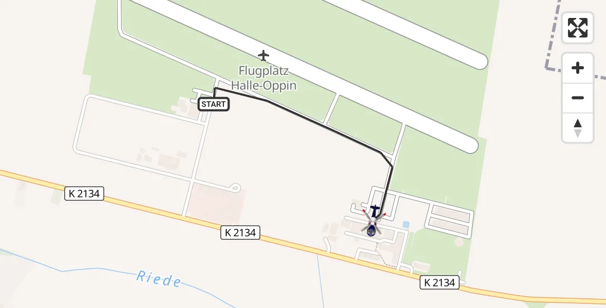 Flugroute Polizeihubschrauber Halle-Oppin Flugplatz - Halle-Oppin Flugplatz, 28 Juni 2026, 00:15