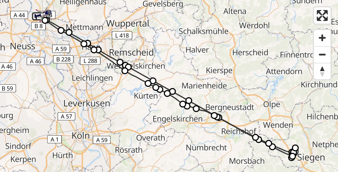 Flugroute Polizeihubschrauber Düsseldorf Flughafen - Düsseldorf Flughafen, 28 Juni 2026, 00:30