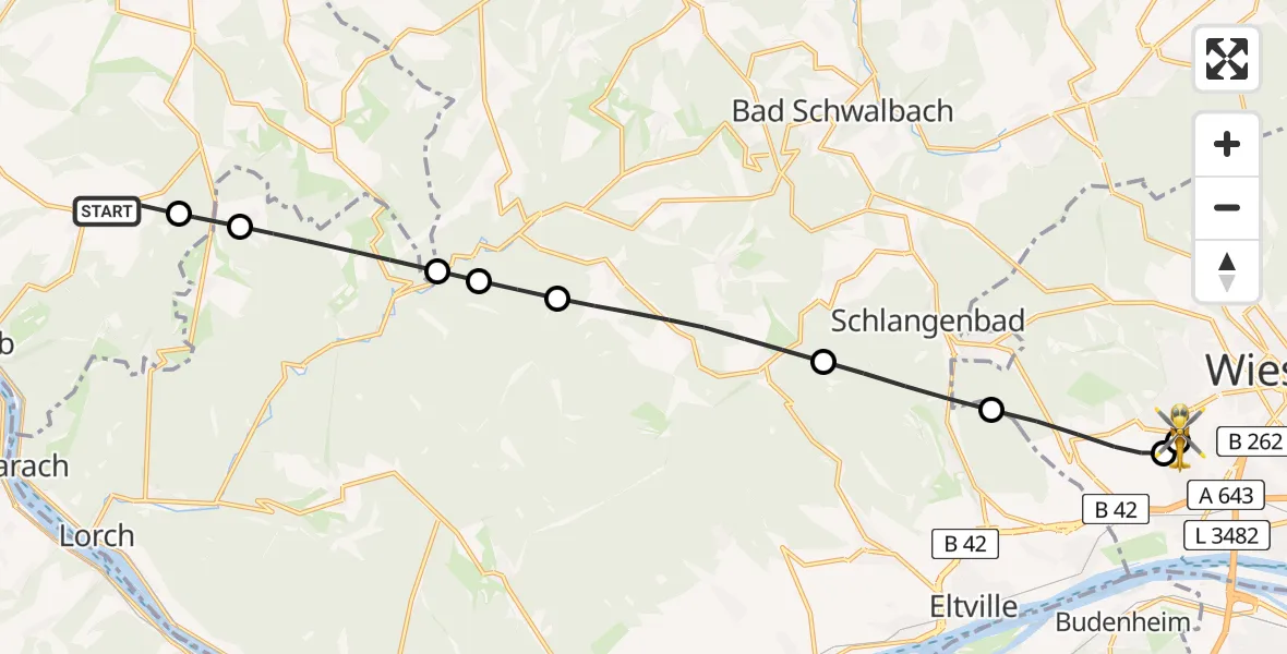 Flugroute Rettungshubschrauber Weisel - Helios Horst Schmidt Klinik (HSK) Hubschrauberlandeplatz, 28 Juni 2026, 03:26
