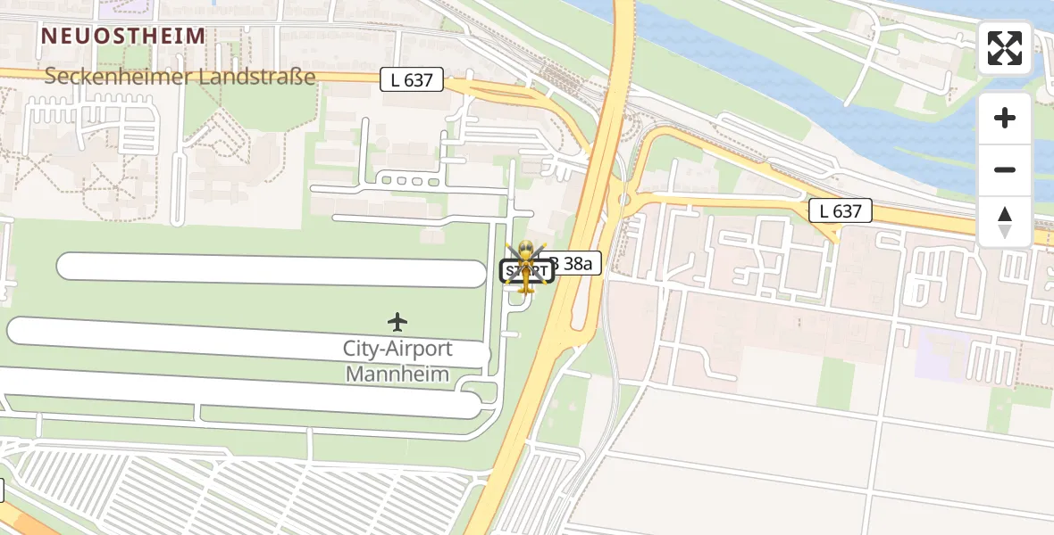 Flugroute Rettungshubschrauber Mannheim-City Flughafen - Mannheim-City Flughafen, 28 Juni 2026, 05:06