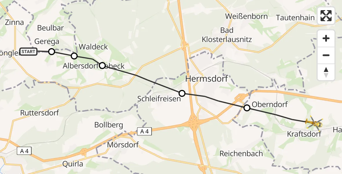 Flugroute Rettungshubschrauber Schöngleina - Kraftsdorf, 28 Juni 2026, 05:42