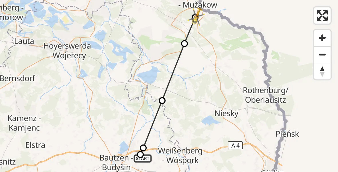 Flugroute Rettungshubschrauber Bautzen Flugplatz - Krauschwitz i.d.O.L., 28 Juni 2026, 05:58
