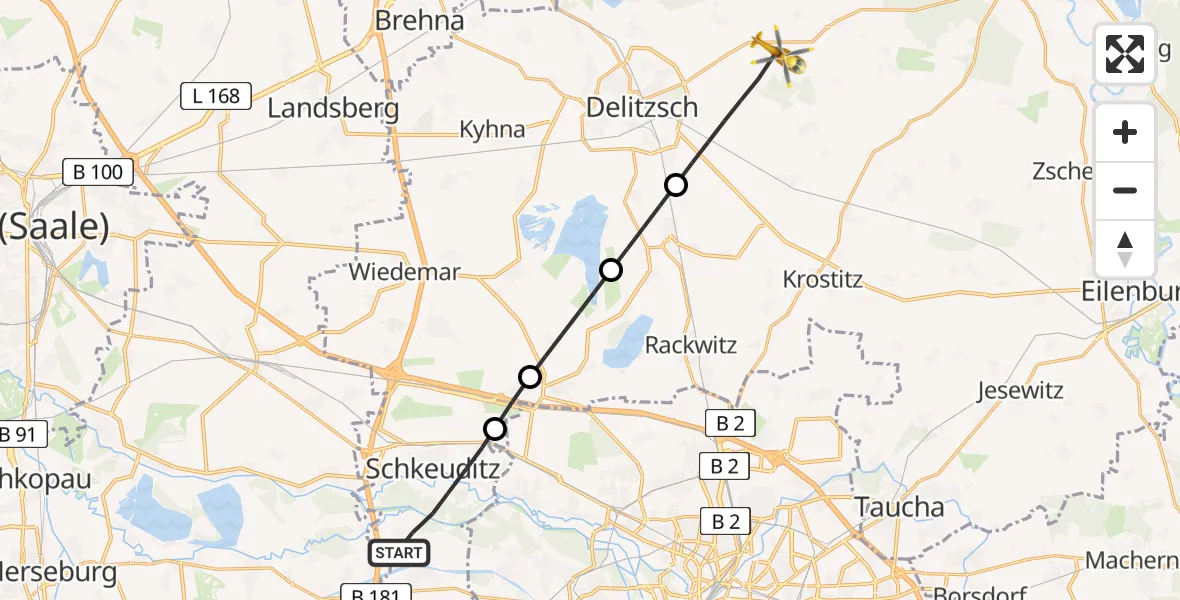 Flugroute Rettungshubschrauber Schkeuditz - Delitzsch, 28 Juni 2026, 06:02