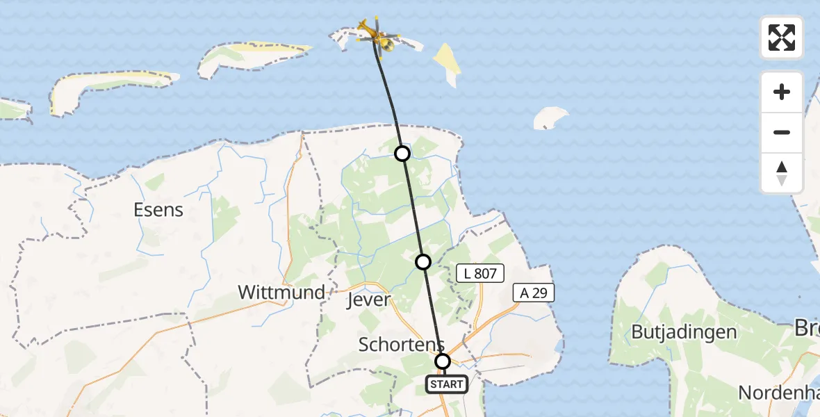 Flugroute Rettungshubschrauber Sande - Noordzee, 28 Juni 2026, 06:15