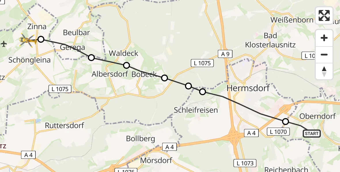 Flugroute Rettungshubschrauber Kraftsdorf - Schöngleina, 28 Juni 2026, 06:16
