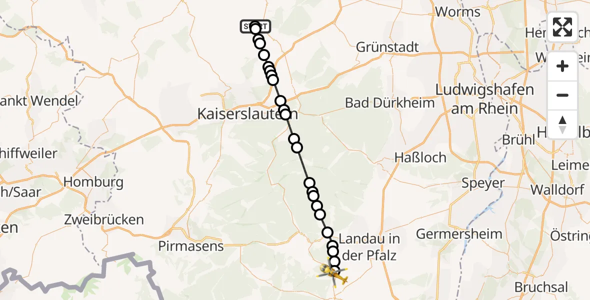 Flugroute Rettungshubschrauber Imsweiler UL - Klingenmünster, 28 Juni 2026, 06:27