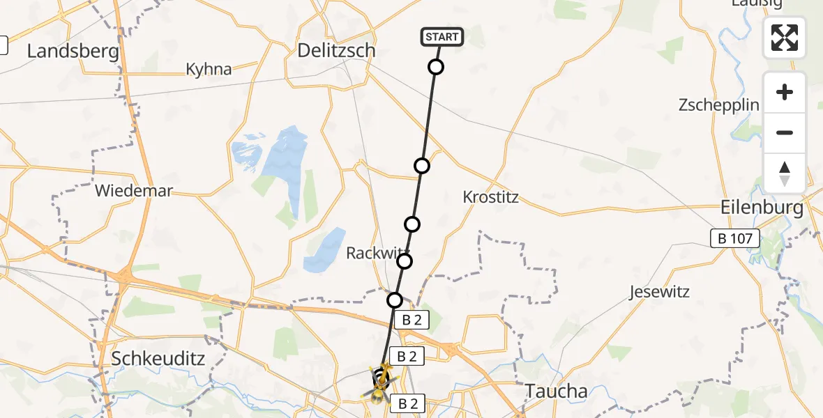 Flugroute Rettungshubschrauber Delitzsch - Sankt Georg Hospital Leipzig Reserve, 28 Juni 2026, 06:31