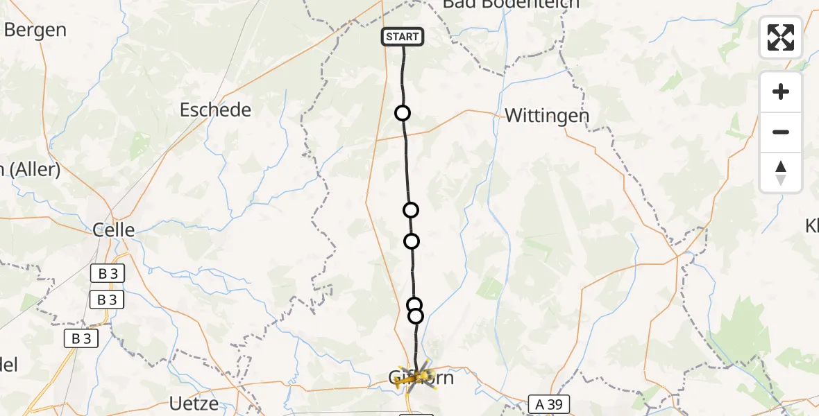 Flugroute Rettungshubschrauber Sprakensehl - Gifhorn, 28 Juni 2026, 06:51