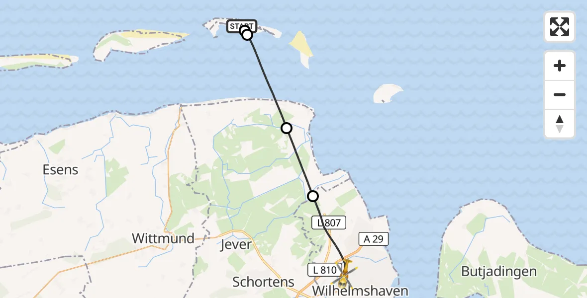 Flugroute Rettungshubschrauber Noordzee - Wilhelmshaven, 28 Juni 2026, 06:55
