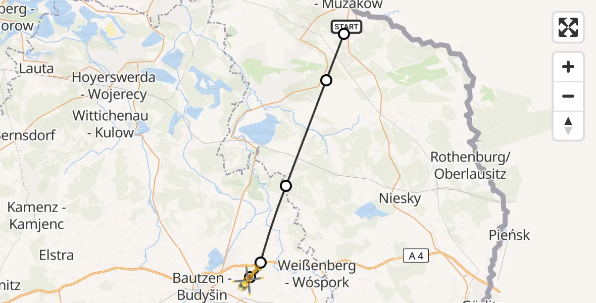 Flugroute Rettungshubschrauber Krauschwitz i.d.O.L. - Bautzen Flugplatz, 28 Juni 2026, 07:01