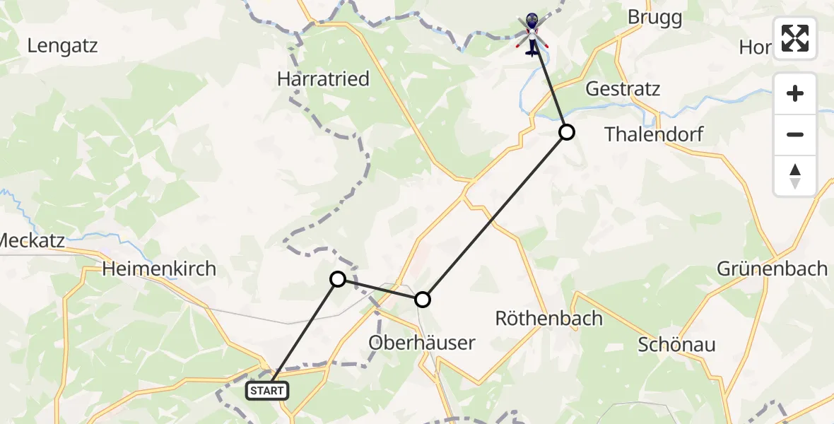 Flugroute Polizeihubschrauber Röthenbach (Allgäu) - Gestratz, 28 Juni 2026, 07:01