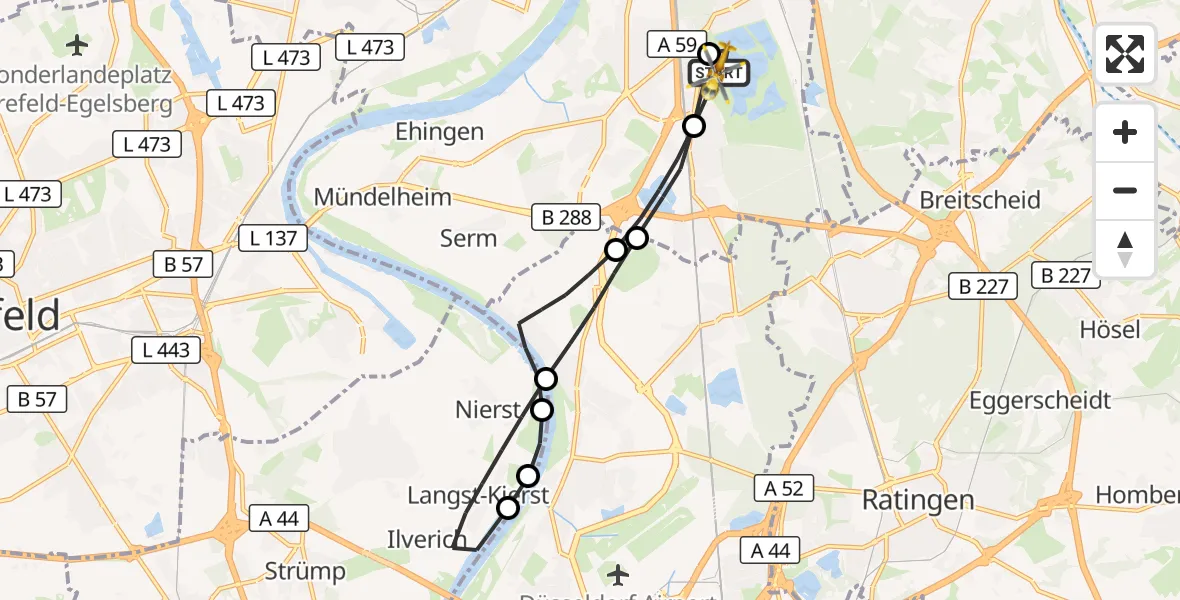 Flugroute Rettungshubschrauber Duisburg Air Rescue Hubschrauberlandeplatz (Christoph 9) - Duisburg Air Rescue Hubschrauberlandeplatz (Christoph 9), 28 Juni 2026, 07:10