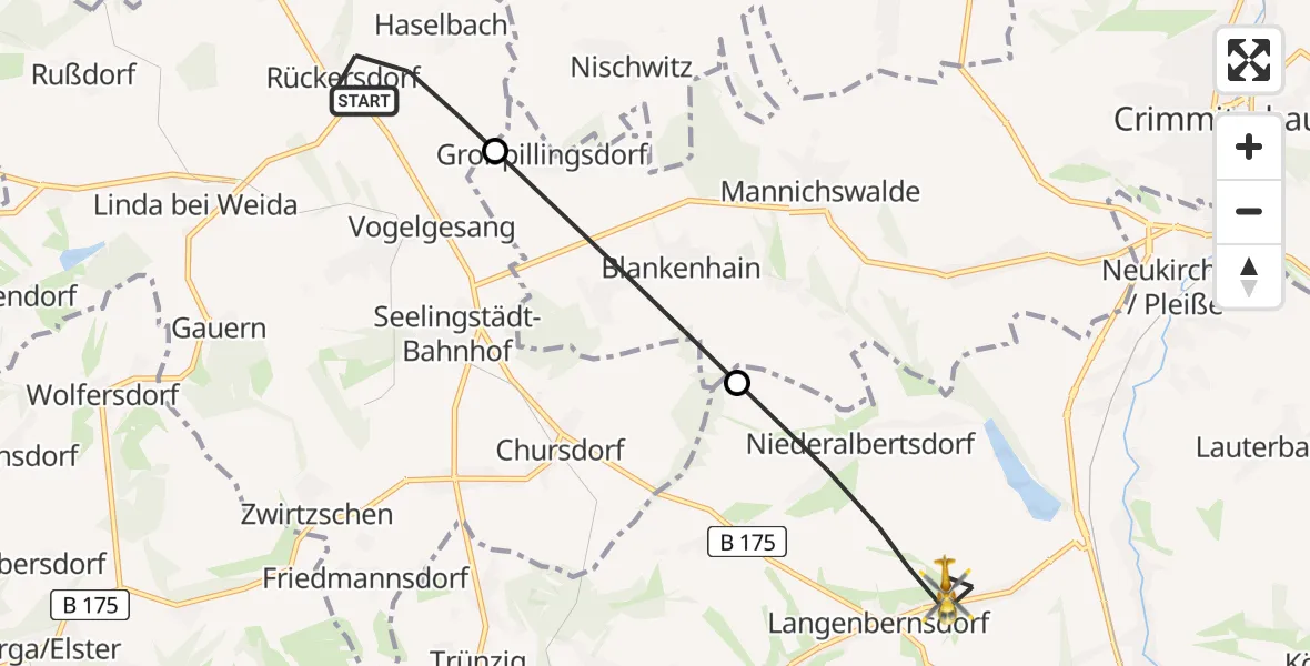 Flugroute Rettungshubschrauber Rückersdorf - Langenbernsdorf, 28 Juni 2026, 07:26