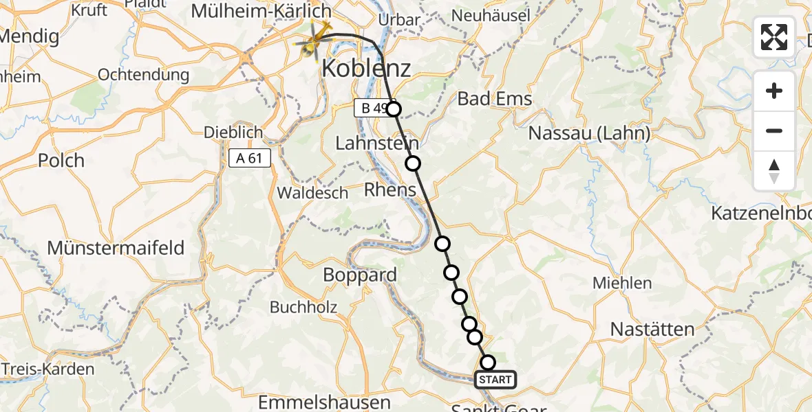 Flugroute Rettungshubschrauber Nochern - Koblenz, 28 Juni 2026, 07:30