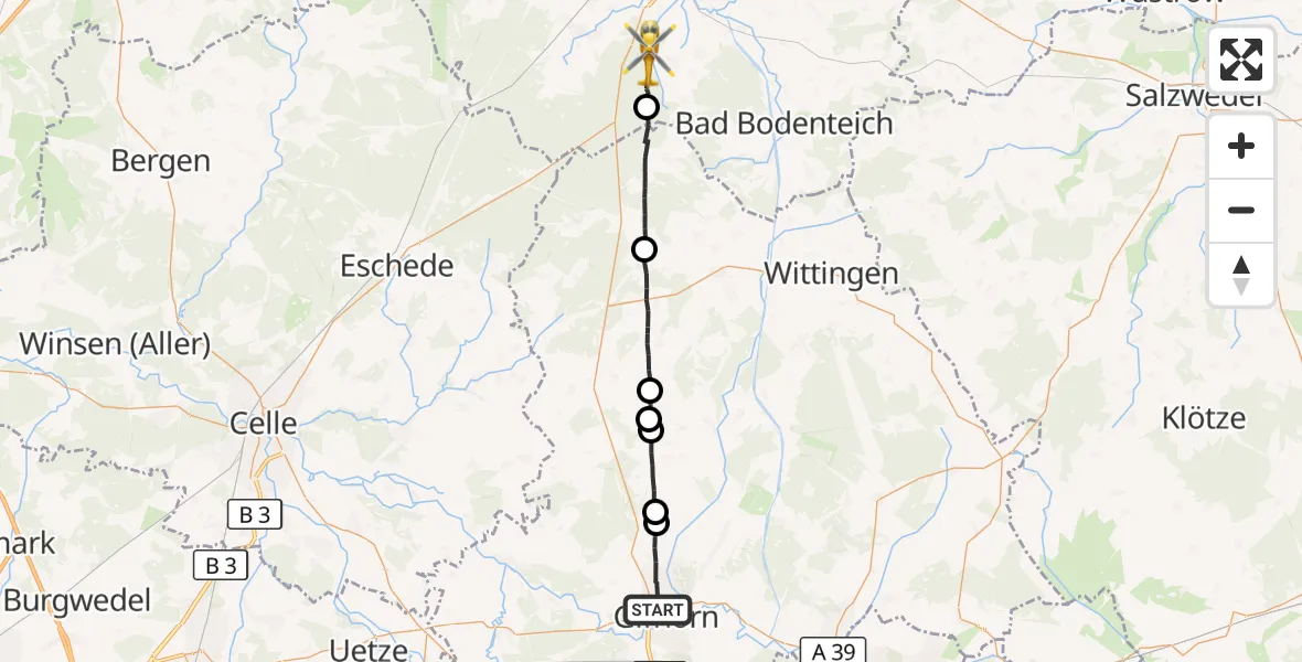 Flugroute Rettungshubschrauber Gifhorn - Wrestedt, 28 Juni 2026, 07:31