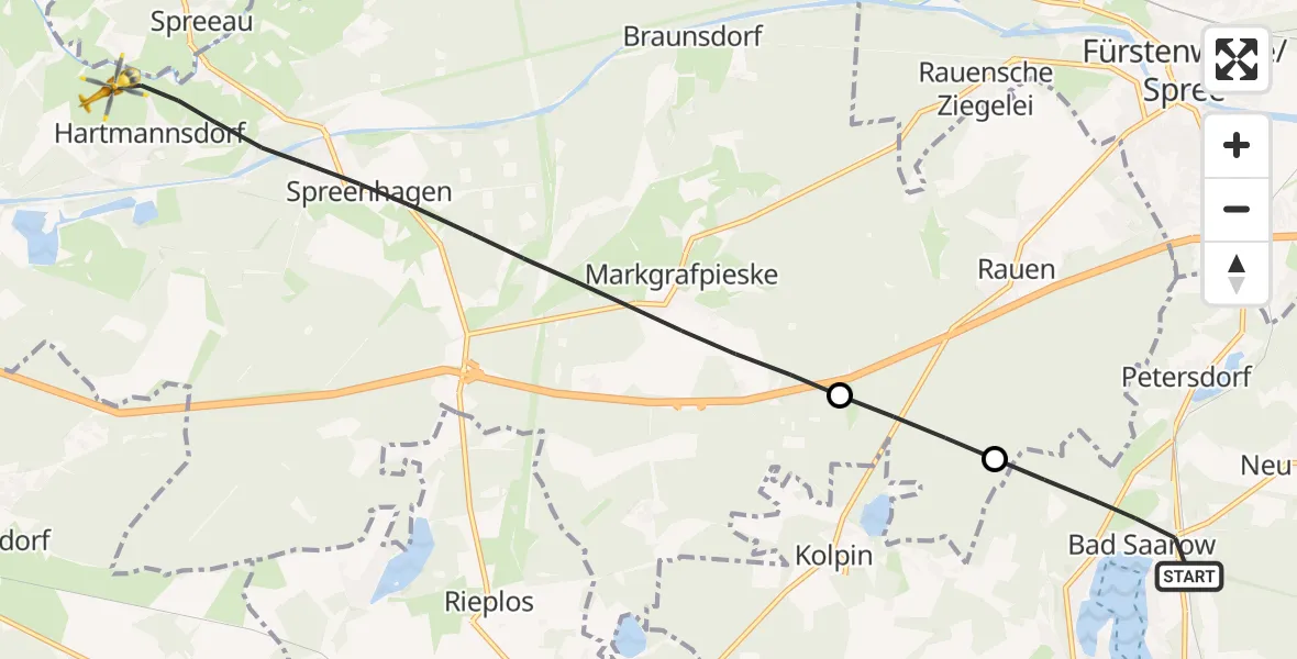 Flugroute Rettungshubschrauber Bad Saarow - Spreenhagen, 28 Juni 2026, 07:33