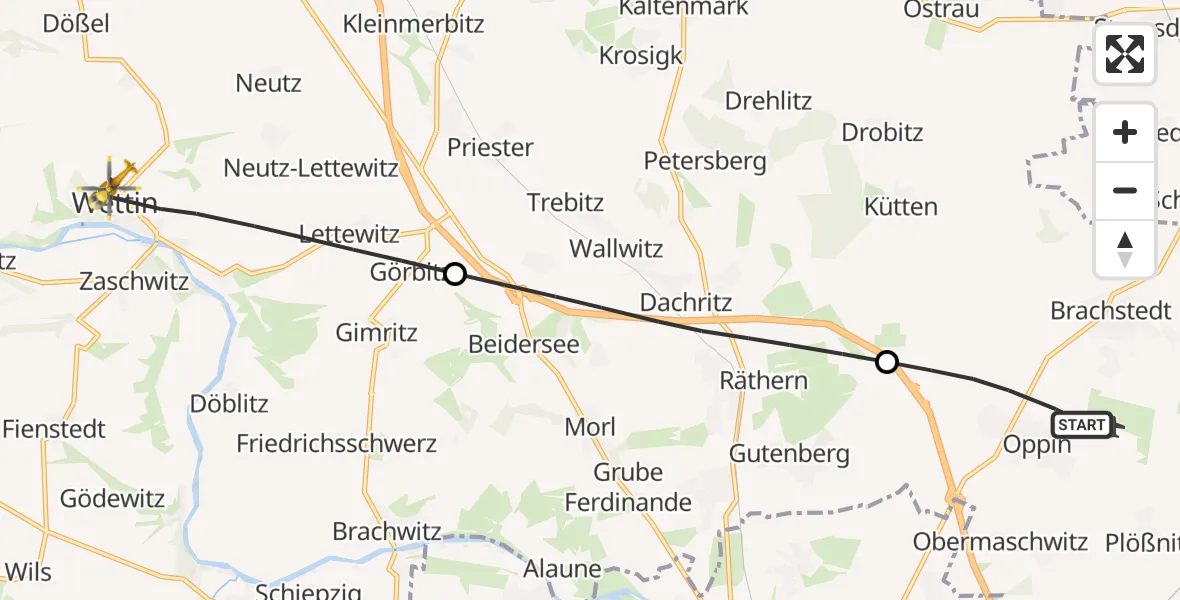 Flugroute Rettungshubschrauber Landsberg - Wettin-Löbejün, 28 Juni 2026, 07:36