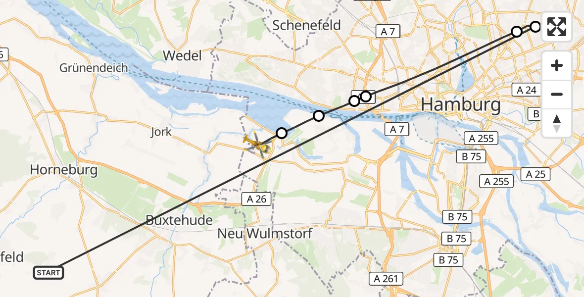 Flugroute Rettungshubschrauber Harsefeld - Hamburg, 28 Juni 2026, 07:55