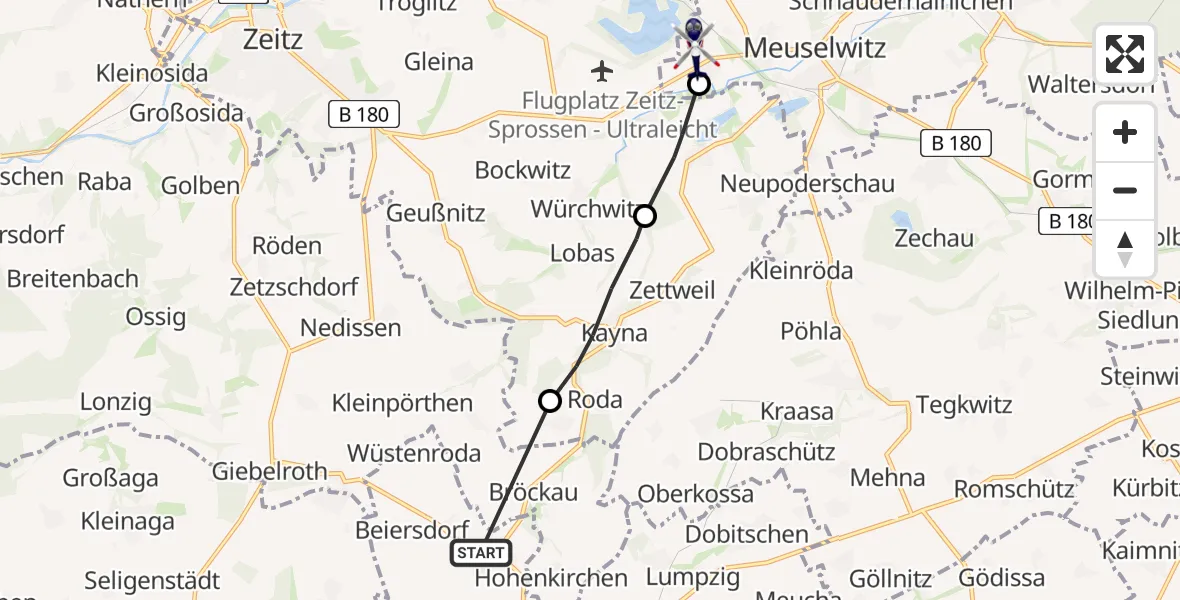 Flugroute Polizeihubschrauber Pölzig - Meuselwitz, 28 Juni 2026, 07:56