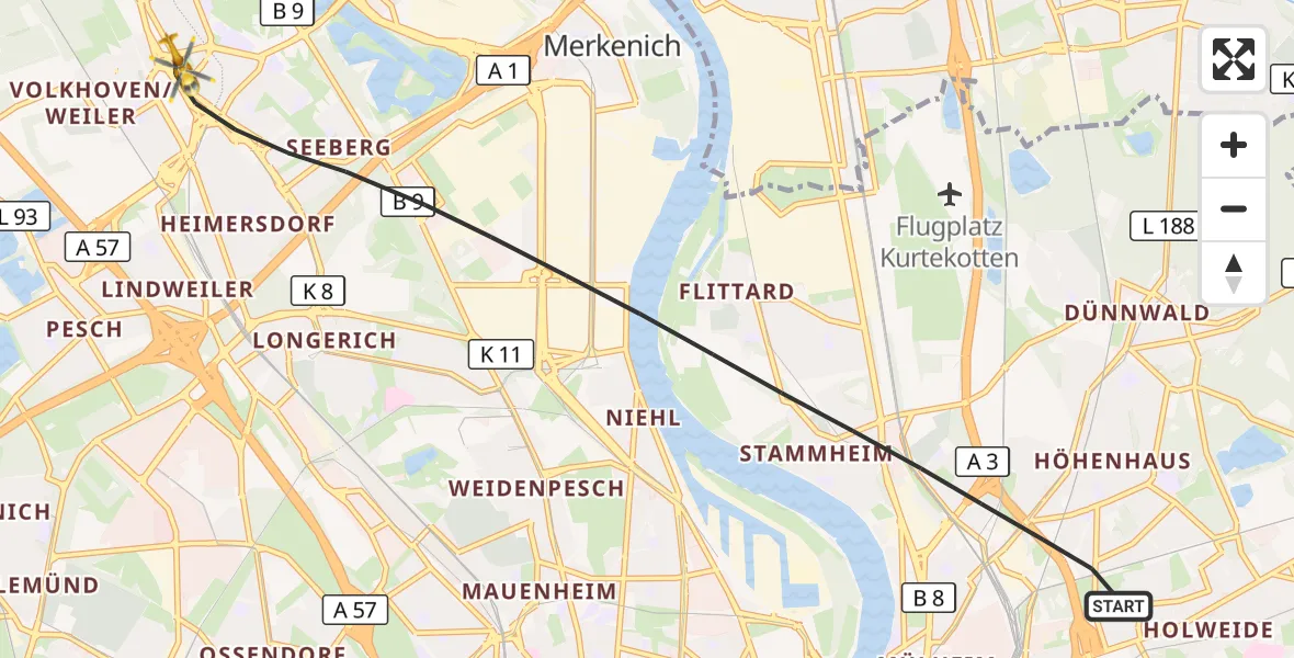 Flugroute Rettungshubschrauber Köln - Köln, 28 Juni 2026, 07:58
