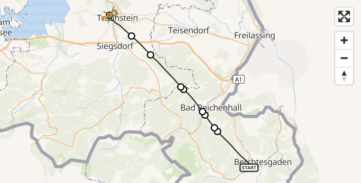 Flugroute Rettungshubschrauber Bischofswiesen - Traunstein Hospital, 28 Juni 2026, 08:03