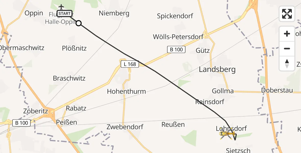 Flugroute Rettungshubschrauber Halle-Oppin Flugplatz - Landsberg, 28 Juni 2026, 08:04