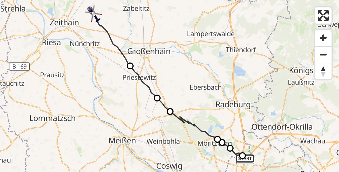 Flugroute Polizeihubschrauber Dresden Flughafen - Wülknitz, 28 Juni 2026, 08:06