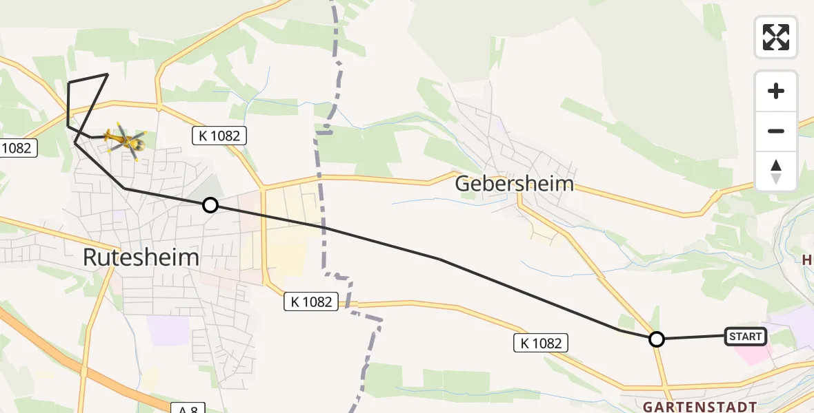 Flugroute Rettungshubschrauber Leonberg Hospital - Rutesheim, 28 Juni 2026, 08:08