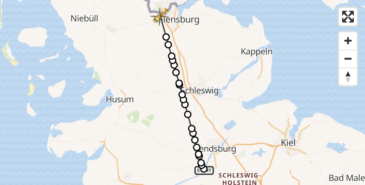 Flugroute Ambulanzhubschrauber Rendsburg-Schachtholm Flugplatz - Handewitt, 28 Juni 2026, 08:11