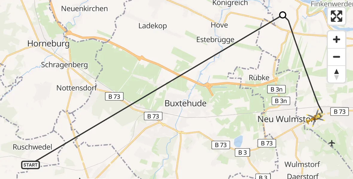 Flugroute Rettungshubschrauber Harsefeld - Hamburg, 28 Juni 2026, 08:15