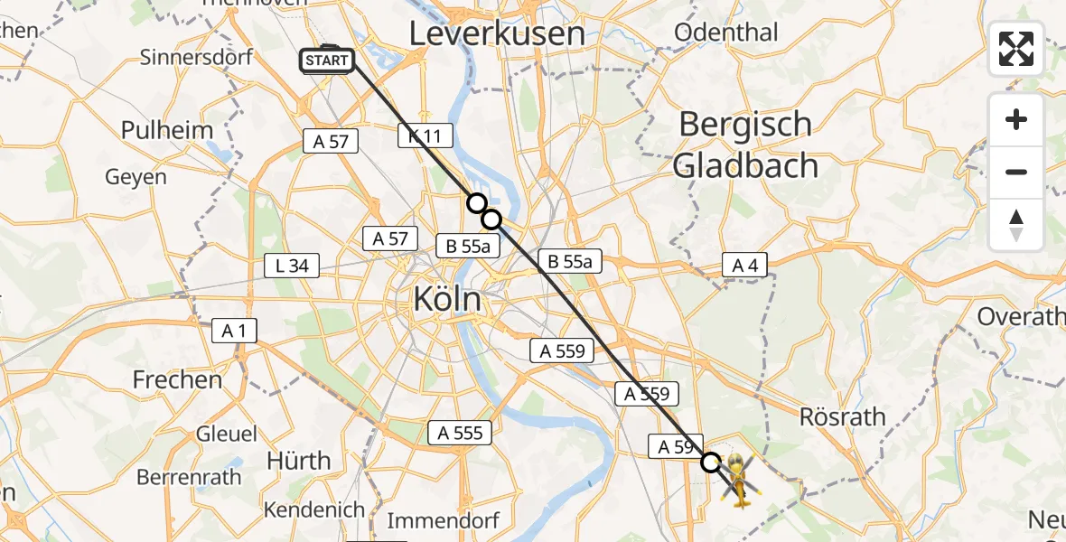 Flugroute Rettungshubschrauber Köln - Köln Bonn Flughafen, 28 Juni 2026, 08:19