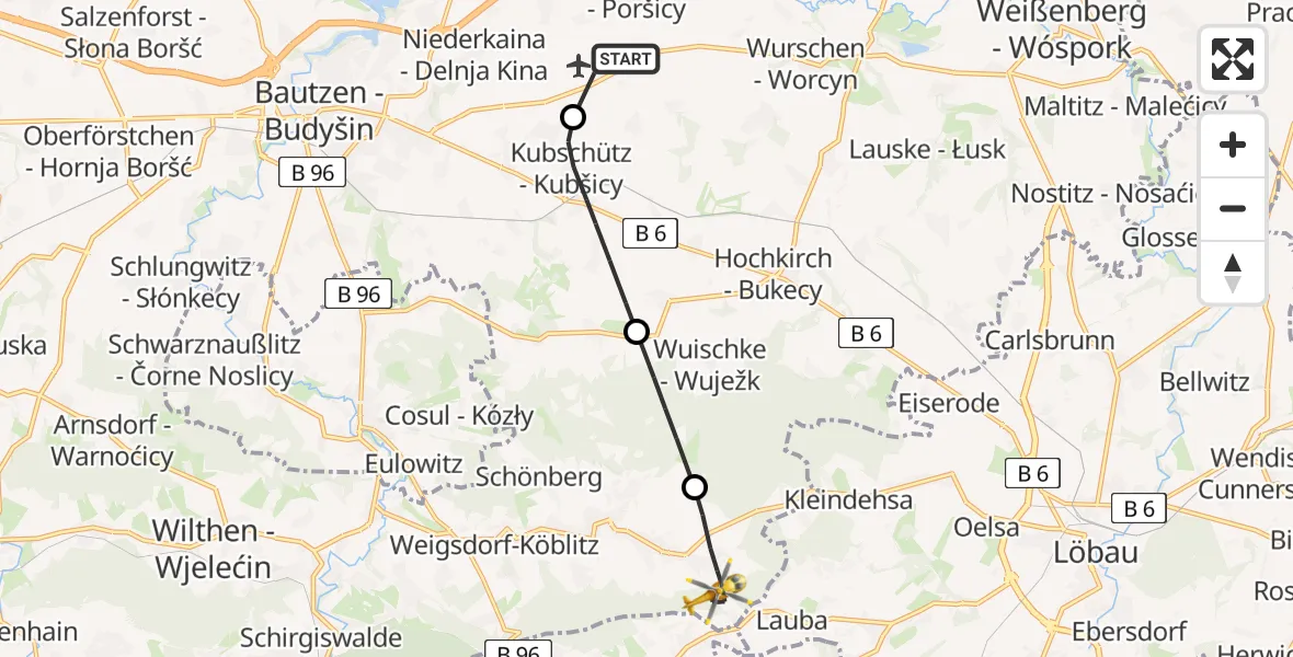 Flugroute Rettungshubschrauber Bautzen Flugplatz - Cunewalde, 28 Juni 2026, 08:31