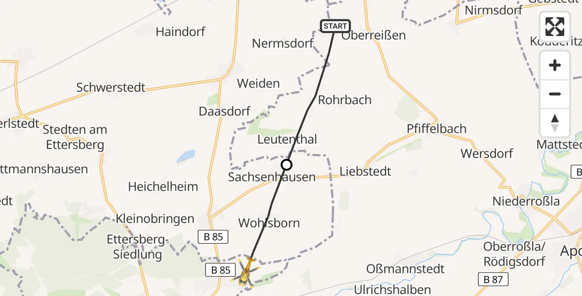 Flugroute Rettungshubschrauber Ilmtal-Weinstraße - Weimar, 28 Juni 2026, 08:36