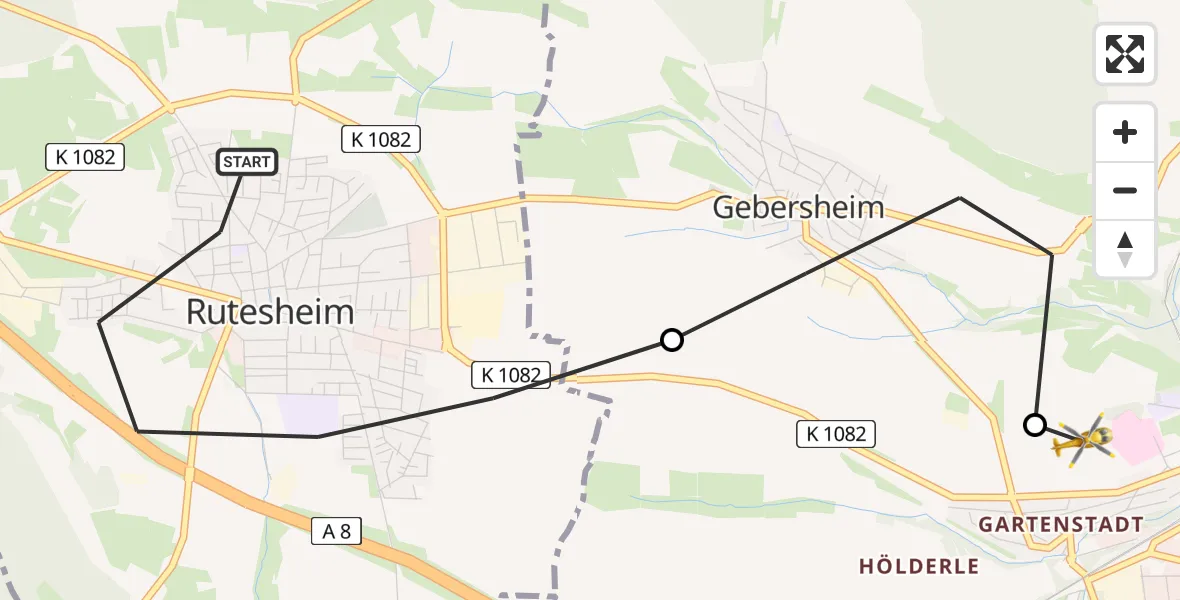 Flugroute Rettungshubschrauber Rutesheim - Leonberg Hospital, 28 Juni 2026, 08:41