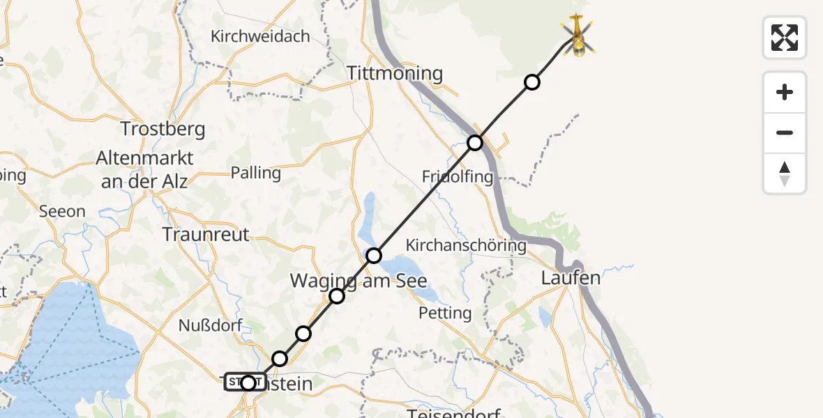 Flugroute Rettungshubschrauber Traunstein Hospital - Hochburg-Ach, 28 Juni 2026, 08:41