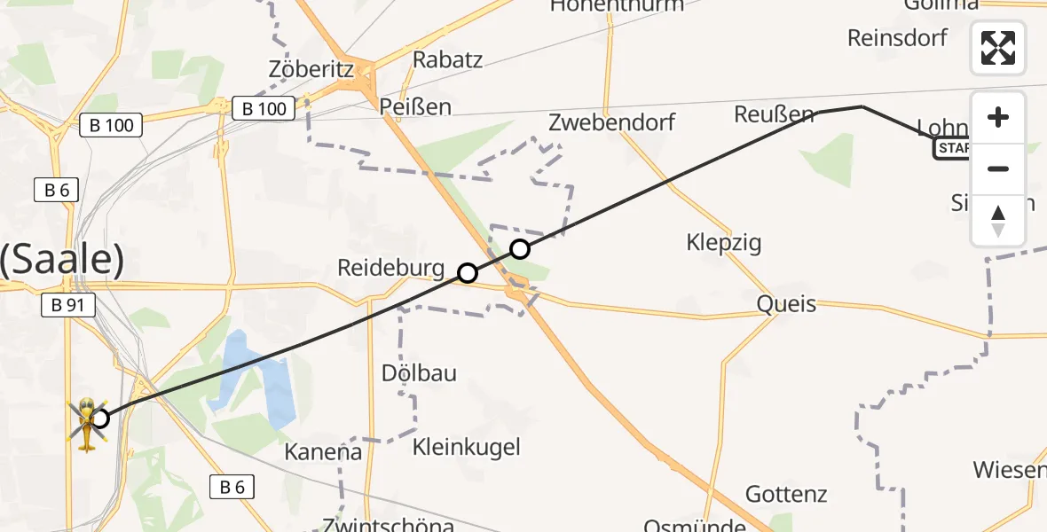 Flugroute Rettungshubschrauber Landsberg - BG Hospital Bergmannstrost Halle, 28 Juni 2026, 08:44